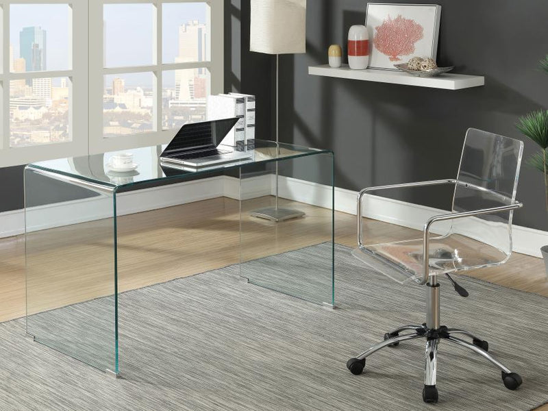 Ripley - Tempered Bent Glass Writing Desk Clear - Clear Glass