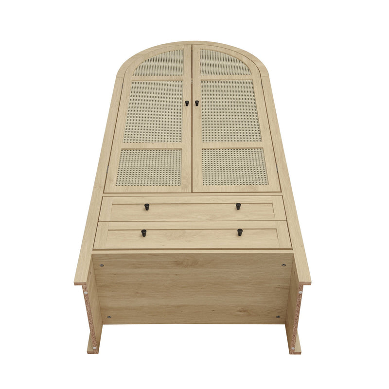 Tall Arched Kitchen Pantry, Arched Storage Display Cabinet With 2 Drawers & Adjustable Shelves, Rattan Door Versatile Storage Cabinet For Kitchen, Dining Room, Living Room - Natural