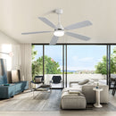 Indoor Modern 52" Ceiling Fan With Dimmable 6 Speed Wind 5 Blades Remote Control Reversible Dc Motor With LED Light - White
