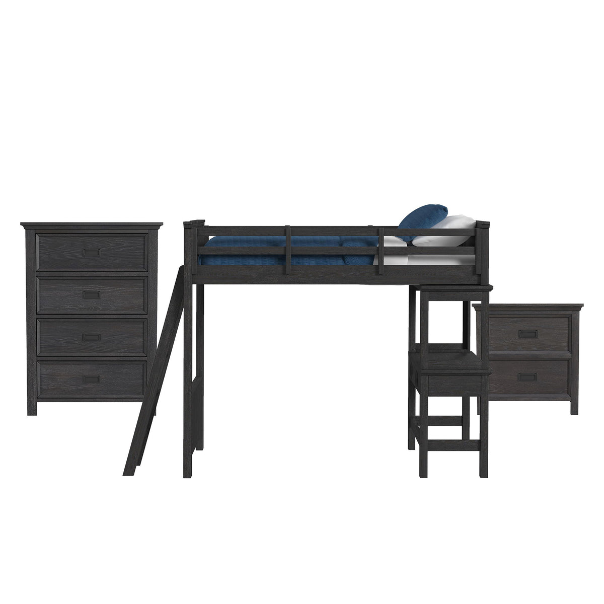 Hampton Kids Loft With Ladder And Desk With Speaker Bedroom Set in Black by Elements International, view 4