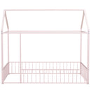 Twin Size Metal Bed House Bed Frame with Fence, for Kids, Teens, Girls, Boys, Pink