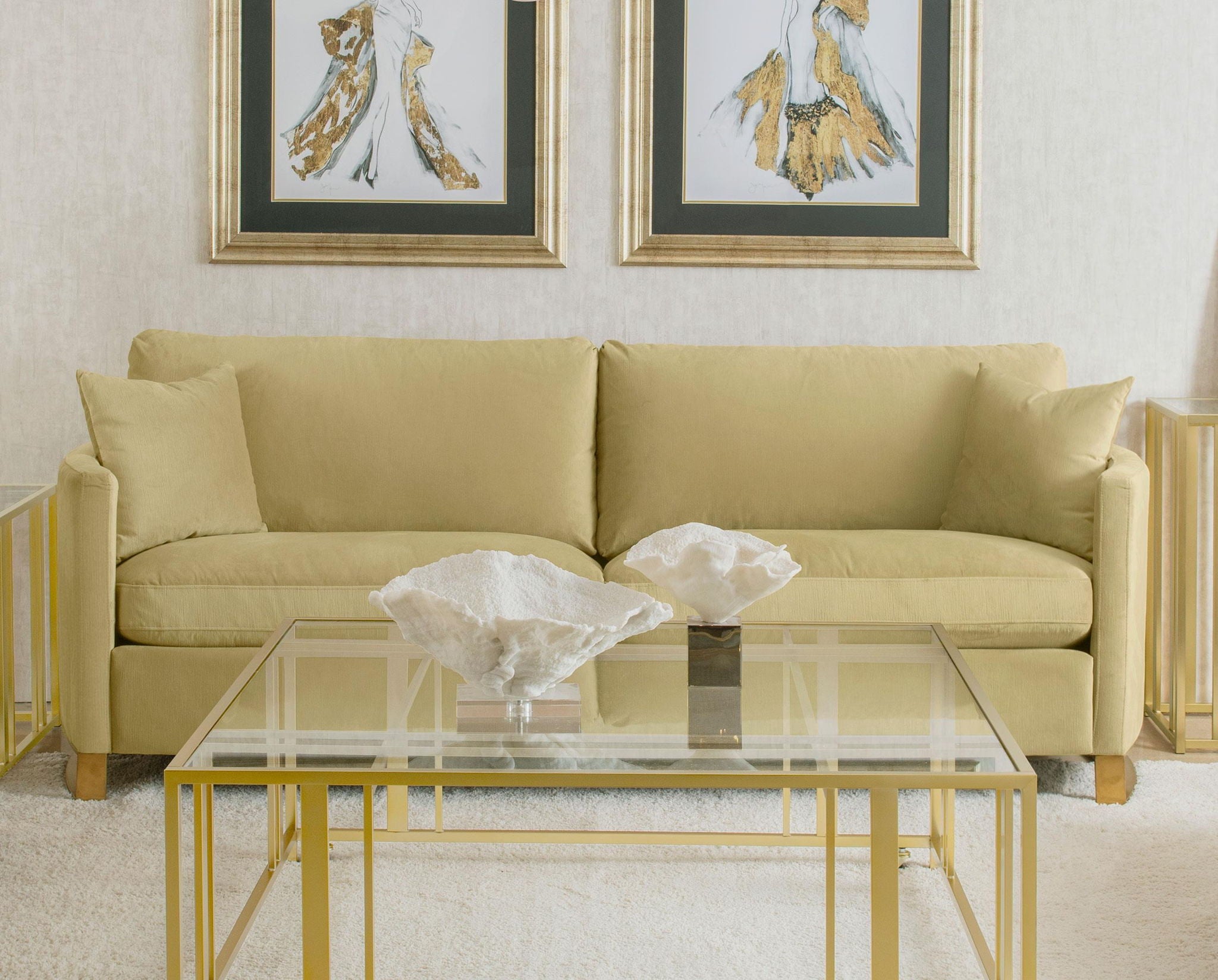 Corliss Upholstered Curved Track Arm Sofa Camel