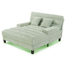 Chaise Bed Lounge Sofa Chair With Adjustable Backrest And LED Light Strip - Green