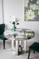 Round Dining Table With Elegant Floral Design And Mirrored - Silver Multi