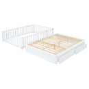 Daybed With Fence Guardrails And 2 Drawers, Split Into Independent Floor Bed & Daybed