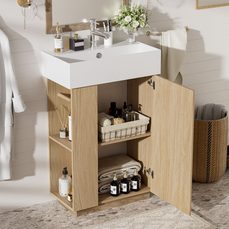 Bathroom Vanity With Sink, 21.6" Freestanding Wood Grain Cabinet With Storage Ideal For Small Bathrooms - Wood