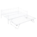 Full Size Metal Daybed with Twin Size Adjustable Trundle, Portable Folding Trundle, White(OLD SKU:MF293736AAK)