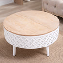 Round Coffee Table With Storage - White / Light Oak