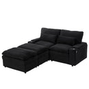 Convertible Loveseat Sofa With Storage, USB Ports, Cup Holders - Black