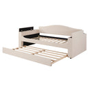 Twin Size Upholstered Daybed with Storage Armrests, Trundle and Latest Integrated Bluetooth Audio System, Teddy Fleece, Beige