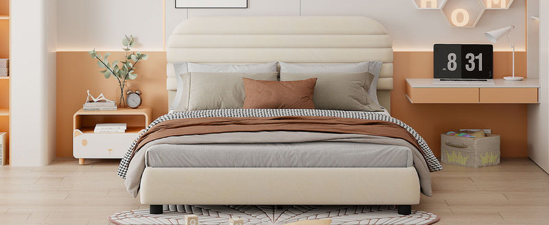 Upholstered Platform Bed Frame And Stylish Curve Shaped Design