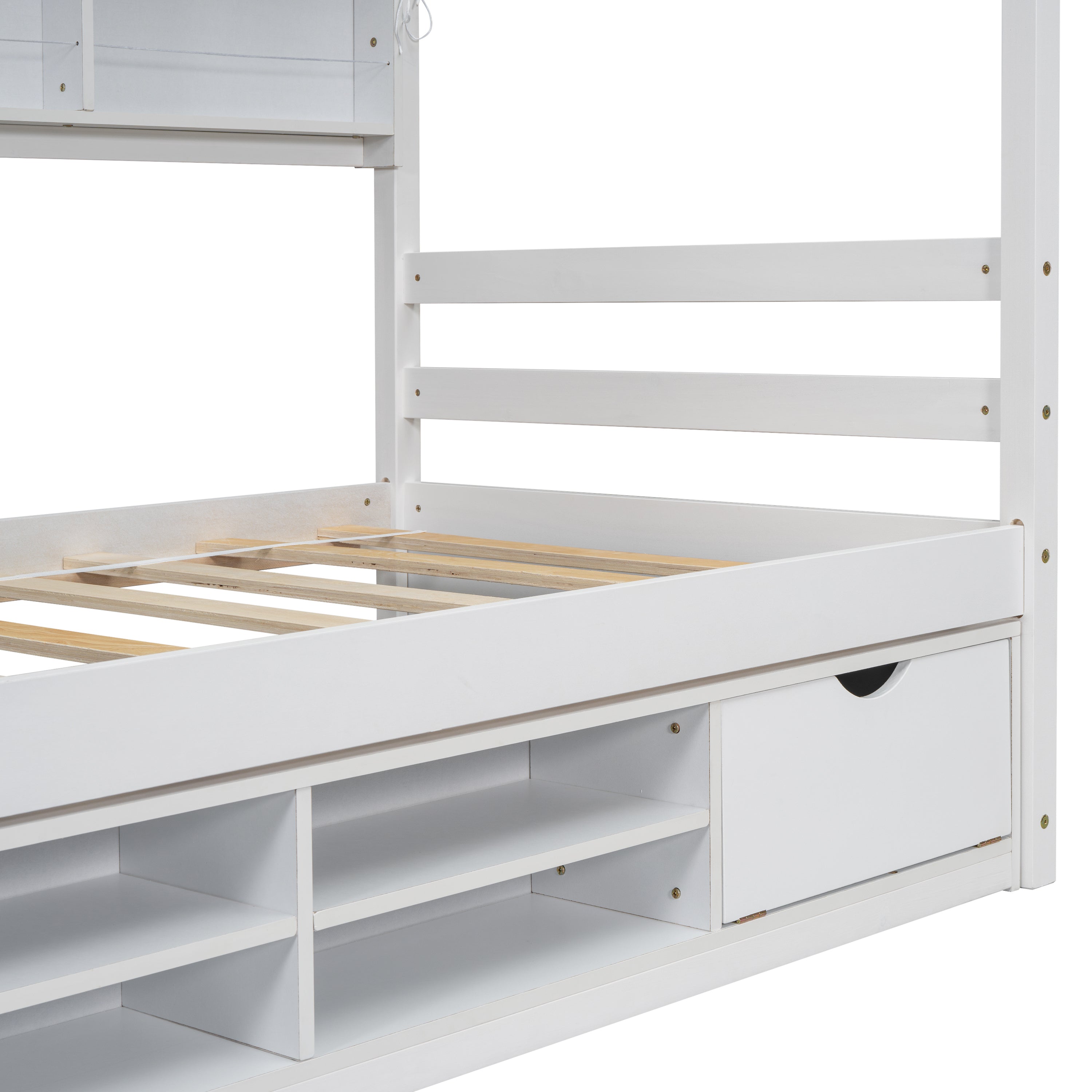 Twin House Bed with Roof Frame, Bedside-shelves, Under Bed Storage Unit,White - Atlantic Fine Furniture Melbourne FL