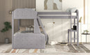 L-Shaped Twin over Full Bunk Bed and Twin Size Loft Bed with Desk,Grey