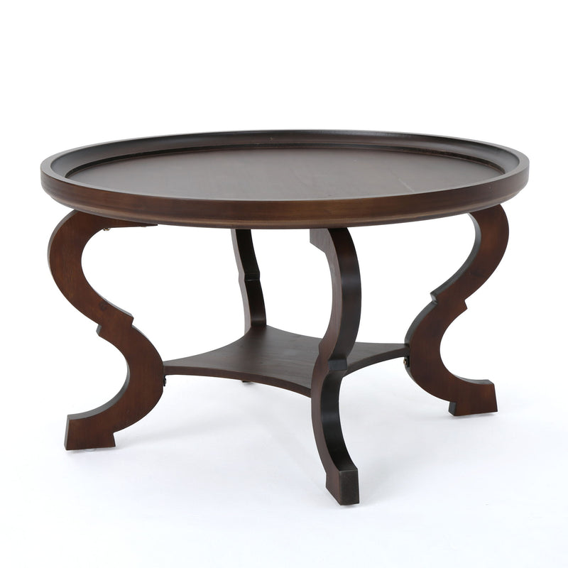 Elegant Coffee Table With Rimmed Top And Curved Design