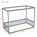 Canopy Frame Floor Bed With Fence, Guardrails