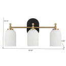 Meadows - 3 Lights Vanity Brush Bathroom Wall Light For Bathroom Over Mirror - Black / Gold / White