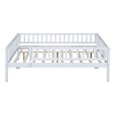 Full Size Wood Daybed with Trundle and Fence Guardrails, White