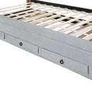 Twin Size Upholstered Platform Bed with Trundle and 3 Drawers, Rabbit-Shaped Headboard with Embedded LED Lights, Gray