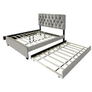 GRAY QUEEN SIZE TRUNDLE PULL OUT DRAWERS STORAGE UPHOLSTERED BED MODERN  DESIGN NO BOX SPRING REQUIRED