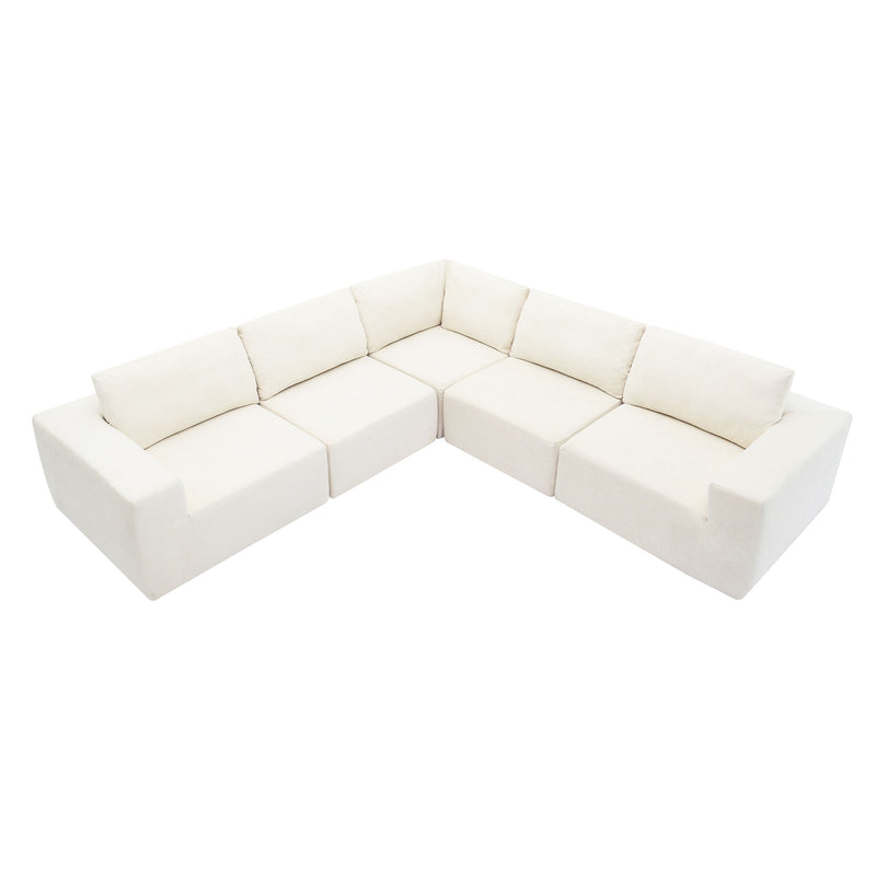 Modular L Shaped Sectional Sofa, Luxury Floor Couch Set, Upholstered Indoor Furniture, Foam - Filled Sleeper Sofa Bed For Living Room, Bedroom, 5 Pieces Free Combination