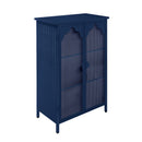 2 Doors Metal Storage Cabinet Display Cabinet With Glass Doors Metal Kitchen Sideboard Buffet Cabinet Glass Storage Cabinet For Dining Room Living Room Bedroom - Dark Blue
