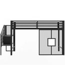 Twin Low Loft Bed Frame With Storage Staircase - Black