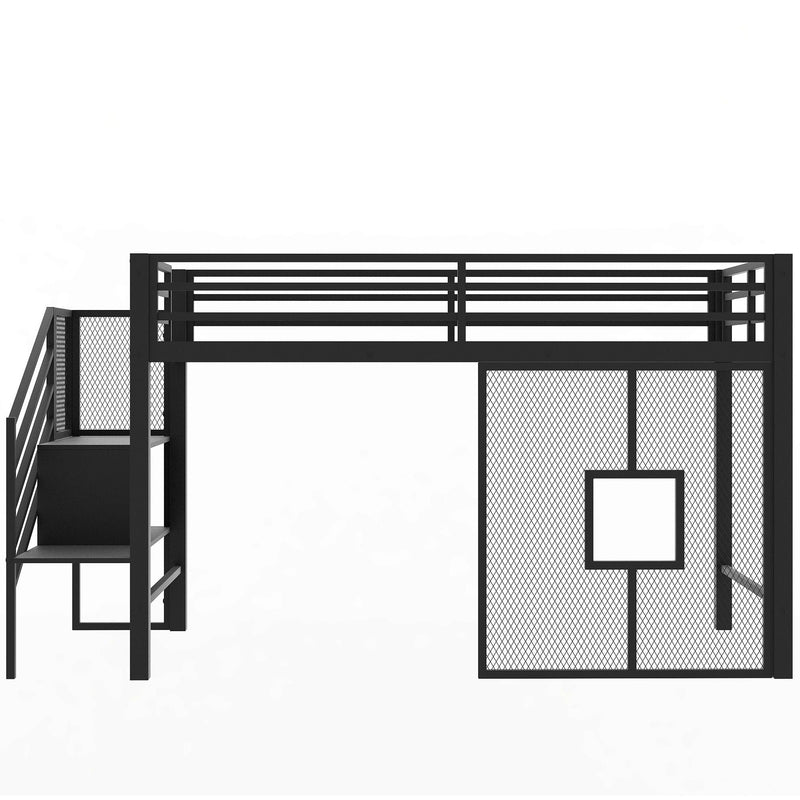 Twin Low Loft Bed Frame With Storage Staircase - Black