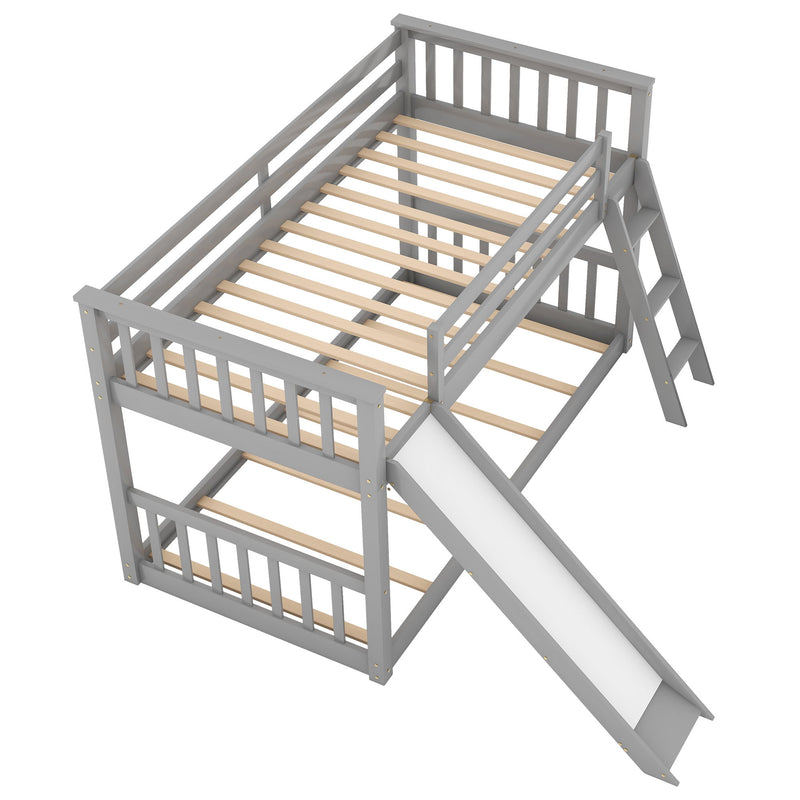 Twin Over Twin Bunk Bed With Convertible Slide And Ladder - Gray