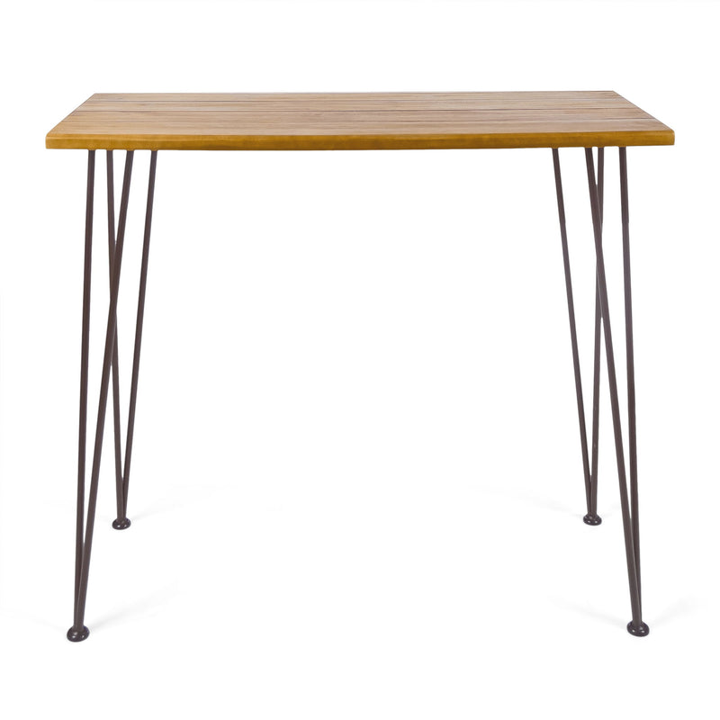 Outdoor Bar Table With Wood Tabletop And Iron Hairpin Legs - Black / Teak