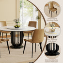 Round Dining Table With Carbon Steel Base And Lazy Susan / For Kitchen And Dining Room, 4 Chairs - Black / White