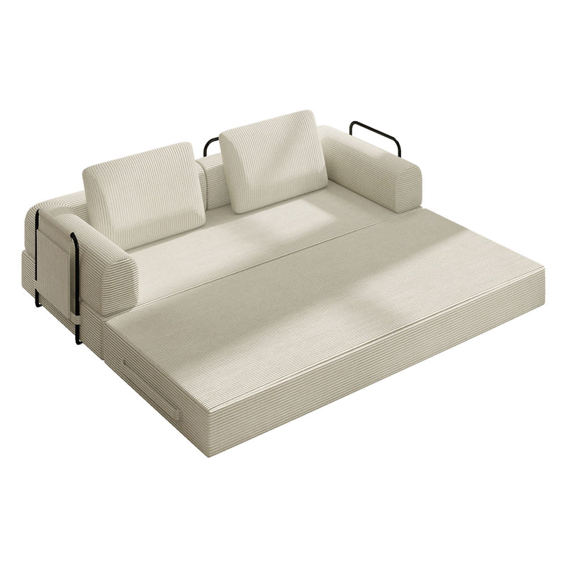 Convertible Sleeper Sofa Bed With Cylindrical Pillow, Fixed Shape Frame