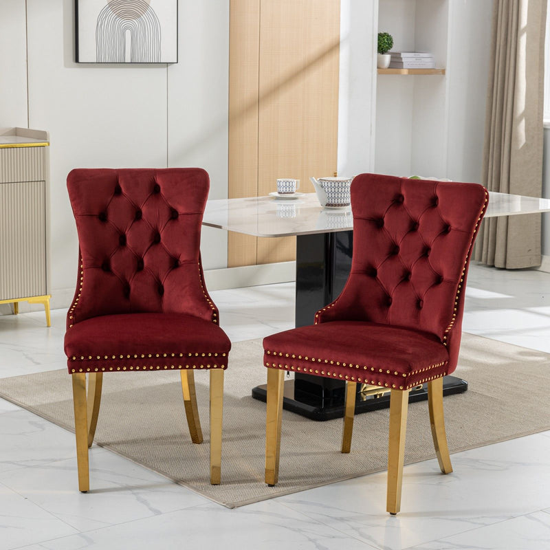 Nikki - Modern, High-End Tufted Solid Wood Contemporary Velvet Upholstered Dining Chair With Golden Stainless Steel Plating Legs, Nailhead Trim (Set of 2)