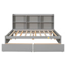 Full Bed with Side Bookcase, Drawers,Grey