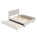 Queen Platform Bed With Twin Trundle And 2 Storage Drawers - Beige