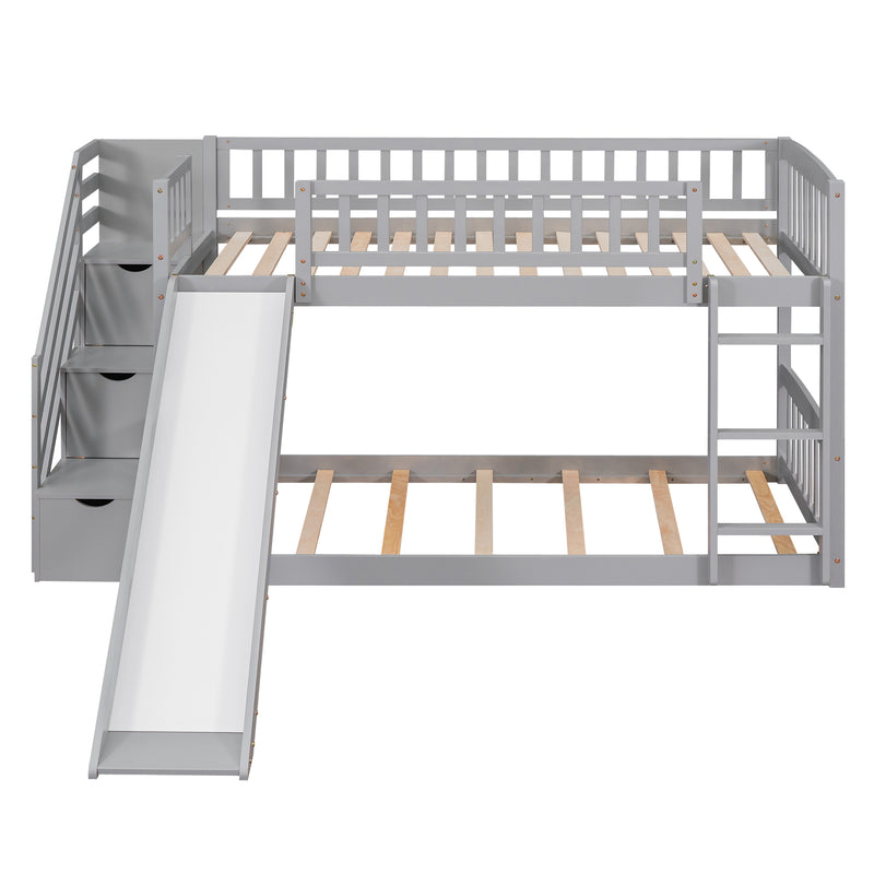 Stairway Twin over Twin Bunk Bed with Two Drawers and Slide, Gray(OLD SKU :LT000155AAE)