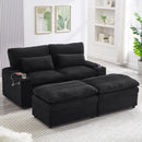 Convertible Loveseat Sofa With Storage, USB Ports, Cup Holders - Black