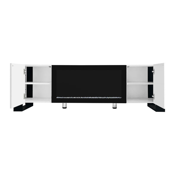On Trend Modern TV Stand With 34.2" Non - Heating Electric Fireplace, High Gloss Entertainment Center With 2 Cabinets, Media Console For TVs Up To 78" , White