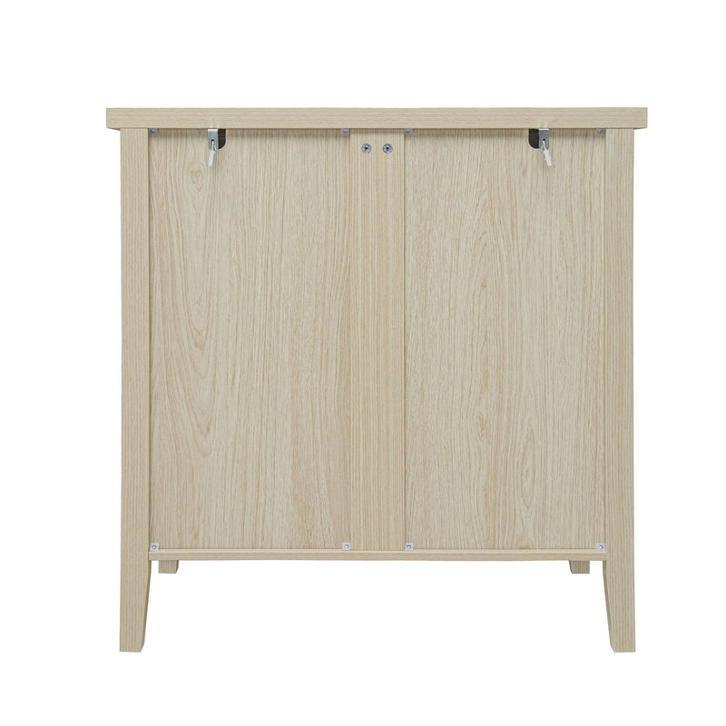 3 Drawer Buffet Sideboard With Adjustable Shelves, Storage Cabinet With Natural Seaweed Decor Doors For Living Room Kitchen Entryway - Natural