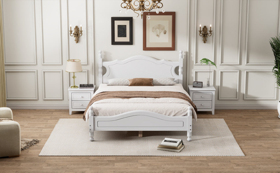 Full Size Wood Platform Bed Frame,Retro Style Platform Bed with Wooden Slat Support,White - Atlantic Fine Furniture Melbourne FL