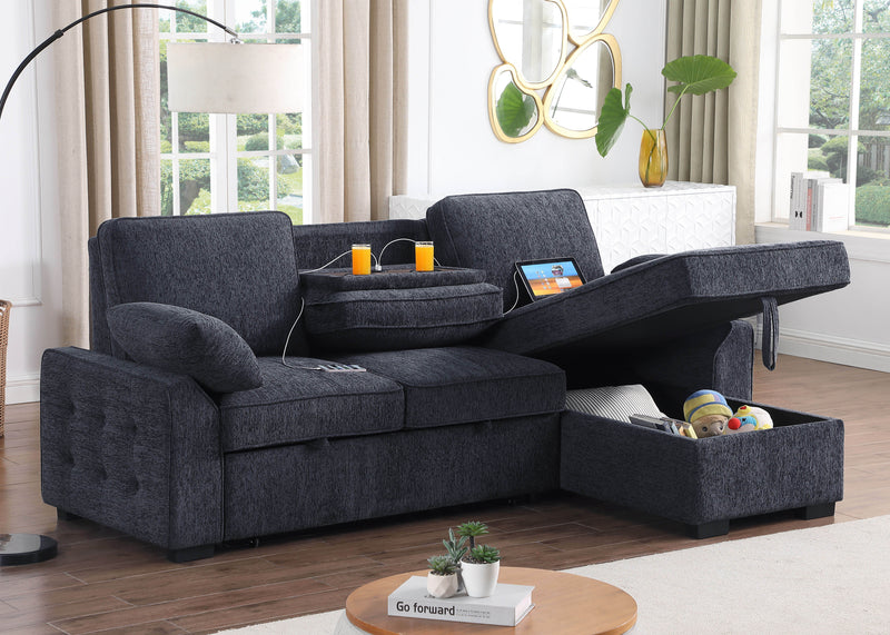 Mackenzie - Chenille Fabric Sleeper Sectional With Right-Facing Storage Chaise