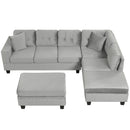 Modern Sectional Sofa With Storage Ottoman, L - Shape Couch With 2 Pillows And Cup Holders