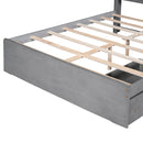 Full Size Wood Platform Bed with House-shaped Storage Headboard and 2 Drawers, Gray