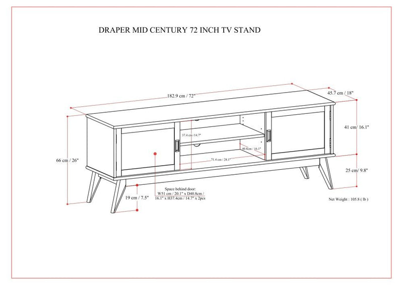 Draper - Handcrafted Mid Century Low TV Media Stand