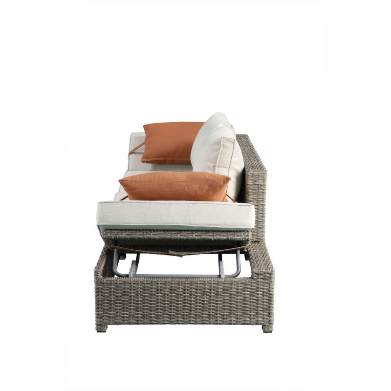 Salena - Patio Sofa & Ottoman - Beige Fabric & Gray Wicker - 26"