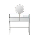 33.9" Mirrored Makeup Vanity Desk With Mirror And Lights, Mirrored Console Vanity Table With 2 Big Drawers & Open Shelf, Dressing Table With Charging Station For Bedroom - Silver