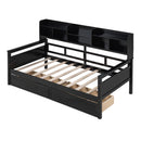 Daybed, Wood Slat Support, With Bedside Shelves And Two Drawers