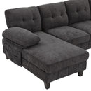U-Shaped Sectional Sofa 103.5" Black Chenille Fabric Couch With Dual Chaise Lounges, Storage Pockets, Armrest Pillows