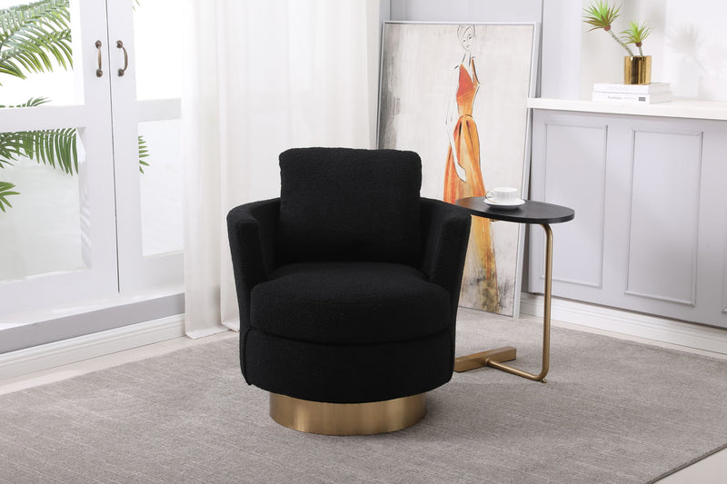 Teddy Swivel Barrel Chair, Swivel Accent Chairs Armchair For Living Room, Reading Chairs For Bedroom Comfy, Round Barrel Chairs With Gold Stainless Steel Base - Black