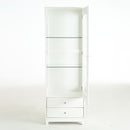 Modern Upholstered Glass Display Cabinet With Adjustable LED Light - White