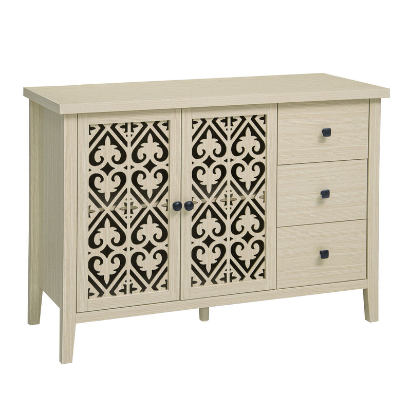 Hollowed Out Cabinet With 2 Door 3 Drawers, American Furniture, Suitable For Bedroom, Living Room, Study - Natural